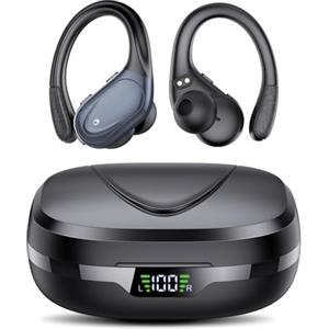 CASCHO Cuffie Bluetooth, Sport Auricolari Bluetooth 5.3 con Gancio per Orecchio, 60H con Indicatore LED per Cassa di Ricarica, Chiamata ENC HD, Vestibilità Comoda, Basso Profondo, IPX7 Impermeabile(Nero).