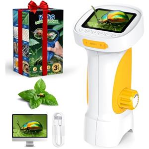 Temodu 1000X Microscopio Bambini, Temodu Microscopio Digitale Bambini da 2.4'', con 8 luci LED Regolabili, può essere utilizzato come regalo di compleanno o di Natale 3 agli (White+Yellow)