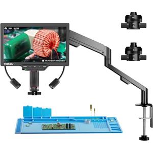 TOMLOV TM3K-3D Max 10,1" IPS Microscopio Digitale per Riparazione SMD 360° | Lenti Magnetiche Doppie, Ispezione PCB/Monete, Video 3K/Foto 38MP, HDMI/USB Multi-Schermo, Braccio Flessibile, LED Regolabile