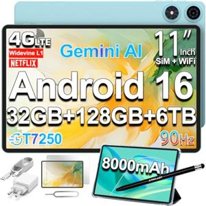 TECLAST P50 Tablet 11 Pollici 90Hz Tablets Android 16, T7250 2GHz Octa-Core, 32GB RAM+128GB ROM(TF 6TB), 8000mAh, Dual SIM 4G LTE+5G WiFi, Widevine L1/13MP/GPS/OTG, Gemini AI Tablet con Penna+Custodia