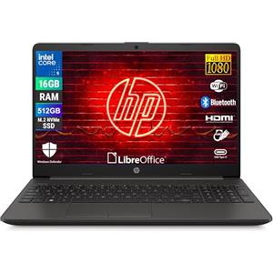 HP 250R G9, Computer Portatile Notebook, Intel 5-120u 10 Core 1.4Ghz, Display 15.6'' FHD, Ram 16GB, SSD 512GB, Windows 11, Pronto all'uso con Libre Office
