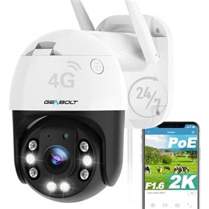 GENBOLT 2K 3G/4G LTE PoE Telecamera Sorveglianza Esterna con Sim Card | IP Telecamera Cellulare senza WiFi,Registrazione 24/7,Visione Notturna Colore, Inseguimento Auto, Rilevamento Umano