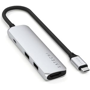 SATECHI Hub USB C 4 in 1 Slim Plus, PD 100W, HDMI 4K@60Hz, Argento | 2x USB-A fino a 10Gbps, uscita 80W per laptop, Gigabit Ethernet, lettori SD/microSD, per MacBook Air/Pro/Neo e iPad
