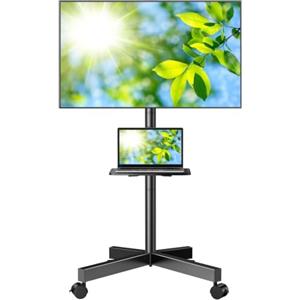 Perlegear Supporto TV da Pavimento con Ruote per TV da 23-65 Pollici | Supporto TV da Pavimento con Ruote Bloccabili, Altezza Pegolabile, incl.-5°/10°, 40 kg, VESA 100x100-400x400 mm