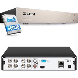 ZOSI 8CH 1080P H.265+ DVR Registratore Video Digitale Disco Rigido 500GB | 4 in 1 TVI/AHD/CVI/Analogico Funziona con Telecamera di Sorveglianza Analogica, APP Gratuita, Uscita HDMI VGA
