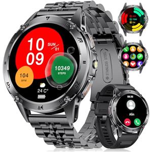 BENYAR SMART Smartwatch Uomo con Chiamate Bluetooth, 1.43"AMOLDE Fitness Tracker con 530mAh Batteria/Torcia LED/110+ Modalità Sportive, Frequenza Cardiaca/Sonno, IP68 Impermeabile per Android iOS, Nero Grafite