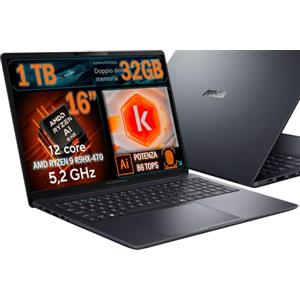 ASUS ExpertBook B3 G2 AMD Ryzen 9 AI R9 HX-470, Laptop Aziendale 16", Il Miglior PC Copilot+, 32GB RAM DDR5, 1TB SSD, Wi-Fi 7, Layout Italiano QWERTY, Windows 11 Pro + Software Antivirus Incluso