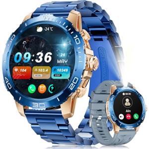 LIGE SMART Smartwatch Uomo, 1,43" Amoled Orologio Smartwatch con Torcia/ 800mAh, Impermeabile IP68, Monitoraggio Cuore/Sonno,200+ Modalità Sportive Fitness Orologio Sportivo per iOS/Android, Blu