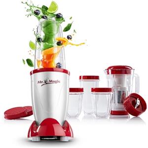 GOURMETmaxx Mr. Magic Mixer | Smoothie Maker con set di accessori XXL | Frullatore da 18 pezzi | Frullatore con coperchi salvafreschezza a tenuta stagna | Food Processor per frullati, smoothies ecc.