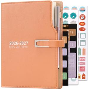 Holderzwu Diario accademico 2026-2027, da luglio 2026 a giugno 2027, formato A5, giorno per pagina, agenda organizer con adesivi per calendario, agenda planner con portapenna e penna, carta premium più spessa