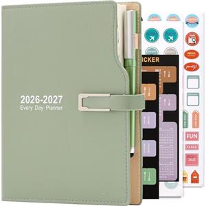 Holderzwu Diario accademico 2026-2027, da luglio 2026 a giugno 2027, formato A5, giorno per pagina, agenda organizer con adesivi per calendario, agenda planner con portapenne e penna, carta premium più spessa