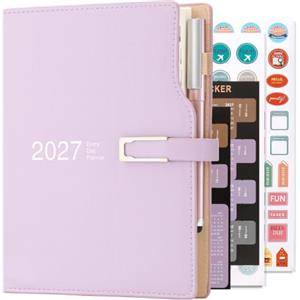 Holderzwu Diario accademico 2027, formato A5, giorno per pagina, agenda con adesivi calendari, agenda con portapenne e penna, carta spessa di alta qualità, 14 x 21,5 cm (viola)