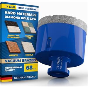 S&R Punta Diamantata per Gres 68mm. Foretto Diamantato 68mm - M14 per Smerigliatrice. Sega a Tazza Diamantata 68 mm per Gres Porcellanato, Piastrelle, Ceramica, Marmo, Granito, Pietra.