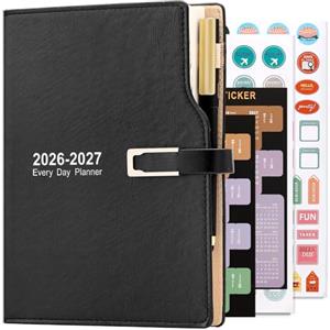 Holderzwu Diario accademico 2026-2027, da luglio 2026 a giugno 2027, formato A5, giorno per pagina, agenda organizer con adesivi per calendario, agenda planner con portapenne e penna, carta spessa di alta
