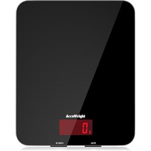 ACCUWEIGHT Bilancia da Cucina Digitale con Funzione Tare, 5kg/11lbs Bilancia Elettronica Professionale, Alta Precision 1g, Batteries Incluse, Bilancia Alimenti in Vetro Temperato, Display LCD Nero