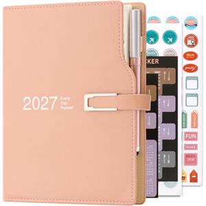 Holderzwu Diario accademico 2027, formato A5, giorno per pagina, organizer con calendario, agenda con portapenne e penna, carta spessa di alta qualità, 14 x 21,5 cm (rosa)
