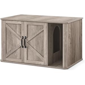 Feandrea Mobile per Lettiera, Nascosto, Doppie Porte, 85 x 49 x 50 cm | Casetta per Gatti, Tavolino Laterale, con Ingresso Frontale, Maniglie, Greige Melange, Collezione HAINS PCL012G01