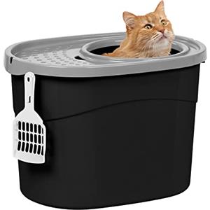 Iris Ohyama Lettiera per Gatti, Fino a 7kg, 1 Pala, Nero/Grigio, Ingresso Top, Cat Litter Trey, Chiuso, Per Gattini, Lato alto, Con cappuccio, Grande, Senza BPA, Profondo, Facile da pulire, TECL-20