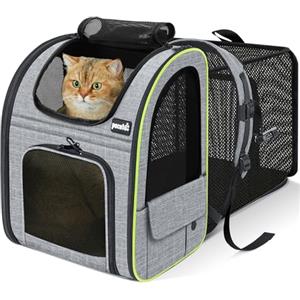 Pecute Zaino per Cani Gatti Estensibile, Cuccia Portatile, Trasportino Estraibile Indicato per Viaggi Sia Lunghi Che Corti, Grigio