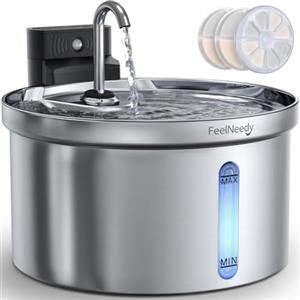 FEELNEEDY Fontanella per Gatti Senza Fili 3,5L-Acciaio con 3 filtri | a Batteria 4000mAh con Sensore di Movimento Fontana con Rubinetto Distributore di Acqua per Animali Domestici Silenziosa