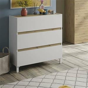 Dmora - Cassettiera Forfar, Settimino Multiuso, Comò Camera da Letto, Mobile con cassetti, 79x41 h91 cm, Bianco e Rovere Nodi