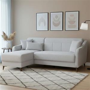 Dmora Divano Letto con Penisola Eneas 207x157 cm Beige Contenitore, Lavabile