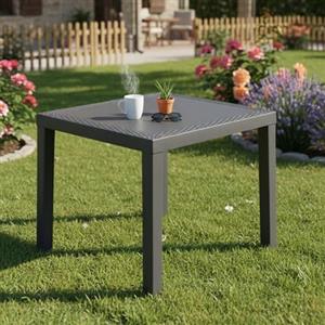 Dmora Tavolo da Esterno SantAgat 78x65x72h cm Nero Antracite 4 Posti Lunghezza Massima 78 cm, Finitura Effetto Rattan Made in Italy