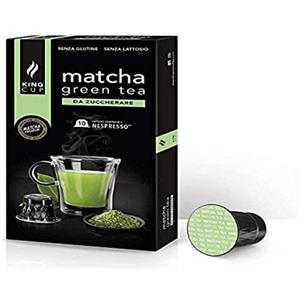 King Cup - 1 Confezione da 10 Capsule di Matcha da Zuccherare, 10 Capsule 100% Compatibili con Sistema Nespresso di Bevanda al Gusto di Matcha, Senza Glutine e Senza Lattosio