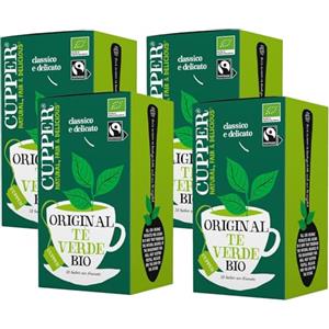 CUPPER Tè Verde Biologico Fairtrade, Gusto Delicato e Raffinato, Tè Verde da Agricoltura Biologica, Filtri 100% Biodegradabili, 4 Confezioni da 20 bustine di tè, Totale 80 bustine