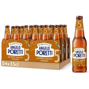 Birrificio Angelo Poretti Birra 5 Luppoli Doppio Malto Chiara, Cassa con 24 Bottiglie da 33cl, Birra Bock Doppio Malto Chiara, Gusto Maltato e Fruttato, Gradazione Alcolica 6.5% Vol.