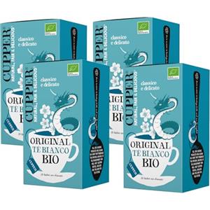 CUPPER Tè Bianco Biologico Fairtrade 4x20 Bustine (80 tot) | Gusto classico e delicato, filtri biodegradabili e non sbiancati, bio, equo solidale, 100% naturale