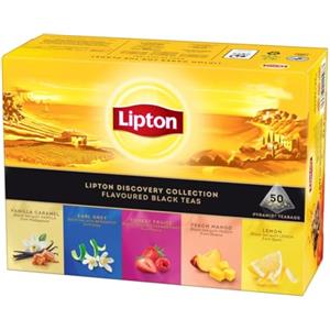 Lipton Tè Nero Aromatizzato in Filtri, Gusto Intenso, 50 Filtri | Per ogni momento della giornata, 5 varietà, un'esperienza gustativa stimolante e un perfetto sprigionamento dell'aroma