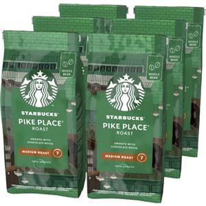STARBUCKS Pike Place Caffè in grani Tostatura Media, 6 Sacchetti da 200g (1,2kg)