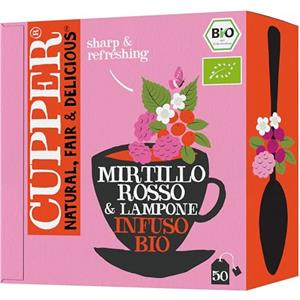 CUPPER Infuso Bio Mirtillo Rosso e Lampone 50 Bustine | Fruttato e rinfrescante, con ibisco e ortica, filtri biodegradabili e non sbiancati, biologico, 100% naturale