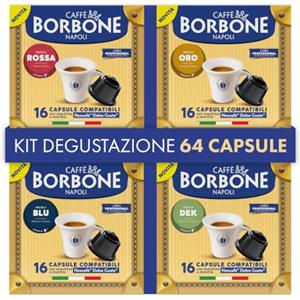 Caffè Borbone Kit Degustazione 64 Capsule Compatibili Dolce Gusto®* - Rossa, Blu, Oro e Dek, 4 Confezioni da 16 con Intensità Assortite - Compatibili con le Macchine a marchio Nescafè®* Dolce Gusto®*