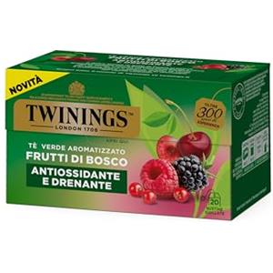 Twinings, Tè Verde Aromatizzato Frutti di Bosco, Antiossidante, 20 Filtri | Sapore Dolce e Intenso, Antiossidante e Drenante