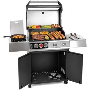 Amig - Barbecue a gas XXL Fireplus GRILL-2 5F - 139 x 55 x 115 cm - Superficie di cottura 70 x 41,5 cm - Con termometro, ripiano laterale, armadietto e ruote con freno - Griglia in ghisa - Nero
