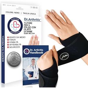 Dr. Arthritis Tutore Polso con Rivestimento in Rame Ideato da Medici - Polsiera Ortopedica per Tunnel Carpale, Lesioni, Artrite - Fascia Elastica di Supporto con Chiusura a Strappo (1 Paio, Taglia Unica)