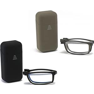 KoKoBin Pieghevole Anti Luce Blu Occhiali da Lettura Per uomo e donna con fionda specchio telescopico gambe con una scatola portatile Per viaggiare (nero, grigio, +3.00)