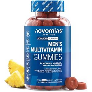 Novomins Multivitaminico per Uomo | 60 Gommose | 24 Vitamine e Minerali | Novomins | Multivitaminico Uomo per Sistema Immunitario, Metabolismo, Ossa e Muscoli | Gommose Multivitaminiche Vegane e Senza Glutine