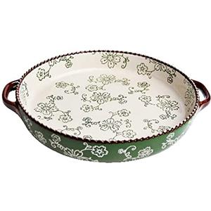ZHZXBDGQ Teglia da forno in ceramica, stile semplice, manico a doppio orecchio, in porcellana, smaltata, durevole, multifunzione, texture colorata, rosso-verde