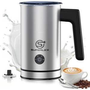 SUPERLEX Montalatte elettrico 4 in 1, in acciaio inox, 300 ml | Design a doppia parete, schiuma di latte calda e fredda, circa 70 °C, spegnimento automatico, per cappuccino