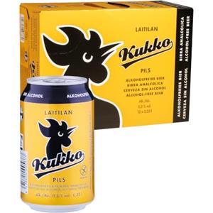 LAITILAN Kukko Kukko Birra Pils Analcolica Senza Glutine, 24 x 0,33 L | Pils analcolica e senza glutine, dal gusto fresco e piacevolmente amaro; confezione da 24 lattine.