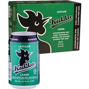 LAITILAN Kukko Kukko Birra Lager Analcolica Senza Glutine, 24 x 0,33 L | Lager analcolica e senza glutine, dal gusto morbido e rinfrescante; confezione da 24 lattine.