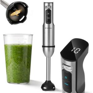 LEHMANN Frullatore a Immersione 2000 Watt, 12 Velocità e Funzione Turbo, Lame Acciaio Inox, Display Digitale con Indicatore Velocità, senza BPA, Sistema Antispruzzo, Bicchiere 800 ml