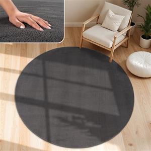 Paco Home Tappeto Moderno e Morbido per Soggiorno a Pelo Corto Lavabile Fluffy Uni Effetto Pelliccia Senza Tempo Elegante Antiscivolo Facile da Pulire, Dimensione:80 cm tondo, Colore:Antracite