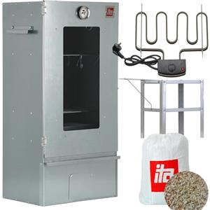 ITA - Set Affumicatore Elettrico 7000 con Riscaldamento, Tavolo e Termometro, Armadio Affumicatore con Finestra, Acciaio Legato, Qualità EU, Direttamente dal Produttore - 81 cm con 3 Ripiani