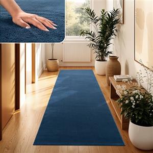 Paco Home Tappeto Moderno e Morbido per Soggiorno a Pelo Corto Lavabile Fluffy Uni Effetto Pelliccia Senza Tempo Elegante Antiscivolo Facile da Pulire, Dimensione:60x100 cm, Colore:Navy-Blu