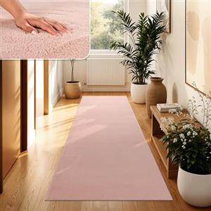 Paco Home Tappeto Moderno e Morbido per Soggiorno a Pelo Corto Lavabile Fluffy Uni Effetto Pelliccia Senza Tempo Elegante Antiscivolo Facile da Pulire, Dimensione:60x100 cm, Colore:Rosa