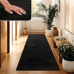 Paco Home Tappeto Moderno e Morbido per Soggiorno a Pelo Corto Lavabile Fluffy Uni Effetto Pelliccia Senza Tempo Elegante Antiscivolo Facile da Pulire, Dimensione:60x100 cm, Colore:Nero